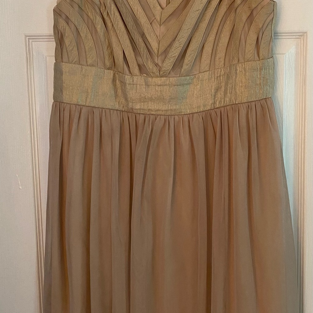 London Times Strapless Gold and Tan Dress